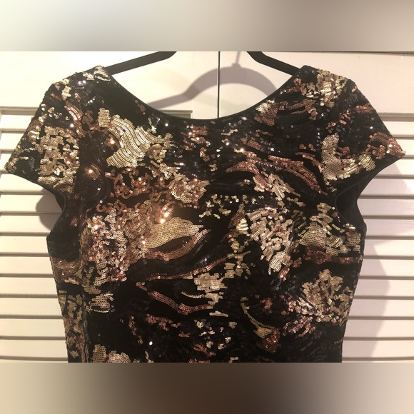 Dress The Population - Black Velvet Sequin Body-Con Dress, Bronze; Size-XL (12) - Picture 2 of 4